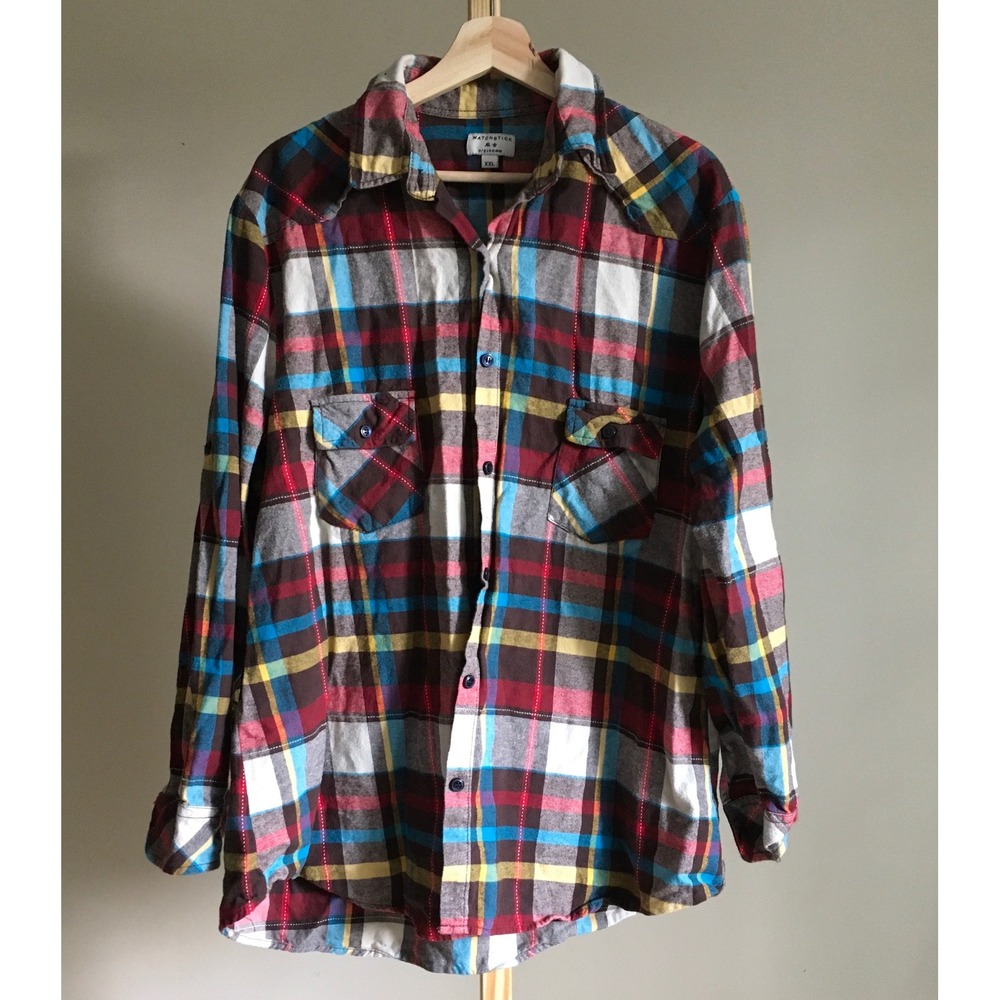 Matchstick Mens XXL Plaid Flannel Shirt Long Sleeve Cotton Western Multicolor